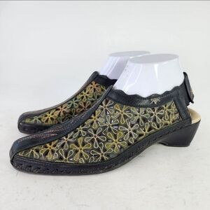 Pikolinos Romana Green Floral Laser Cut Slingback Shoes Women's EU 40 US 9.5